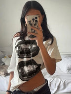 Big Lips Hip Hop Grillz Teeth Design Baggy T-shirt Women's