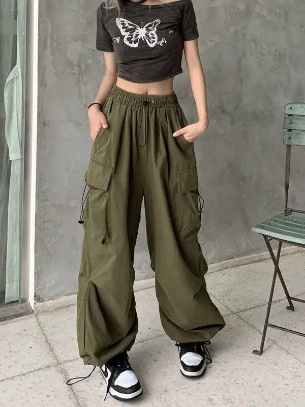 Loose Fit Cargo Baggy Pants With Cuffs Women's