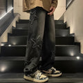 Loose Straight Leg Baggy Jeans With Star Patches High Streetwear