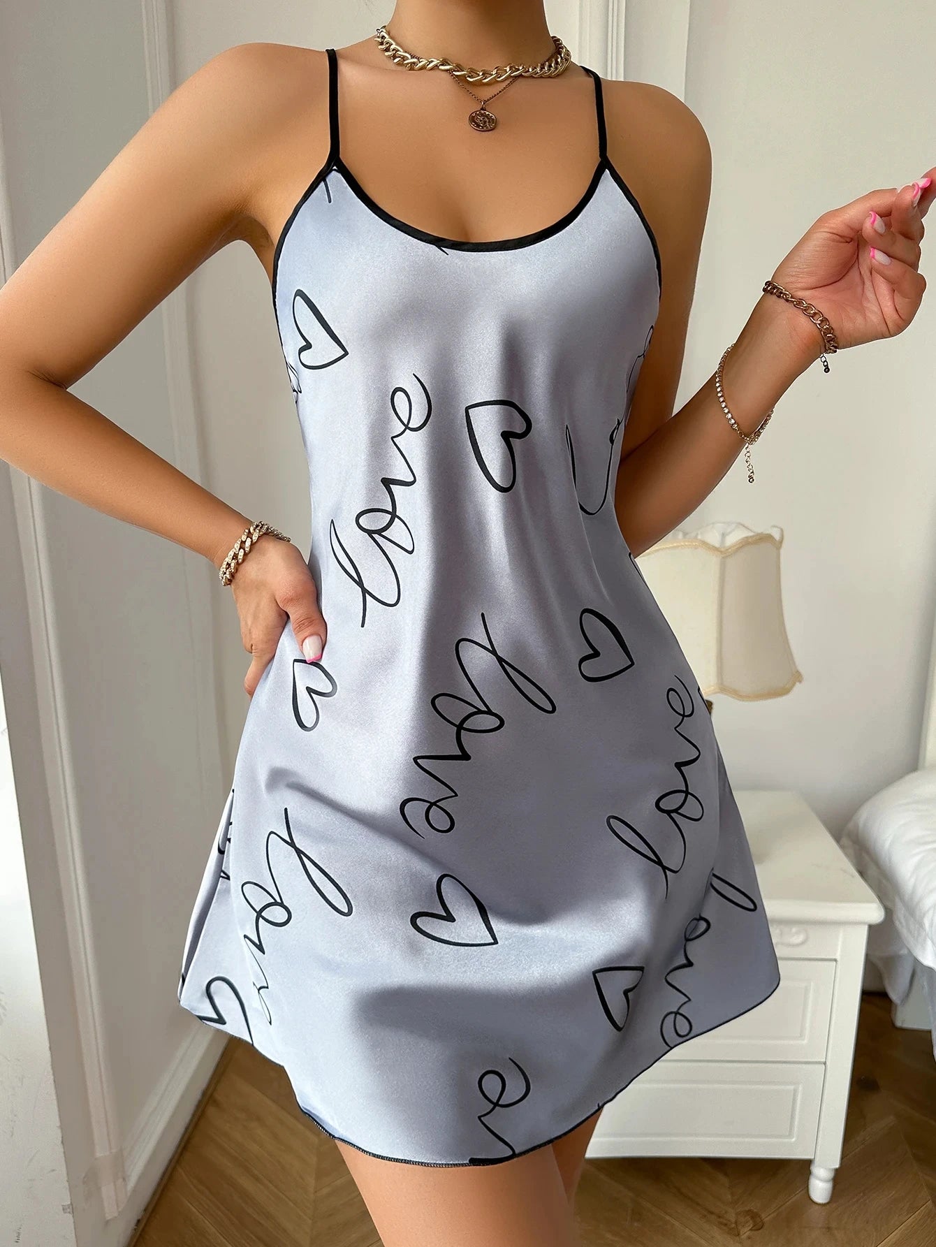 Love Heart Women's Nightdress Lightweight Sleep Dress