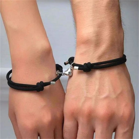 2pcs Love Locket Bracelet Couples Magnetic Heart Lovers Friends Friendship Jewelry