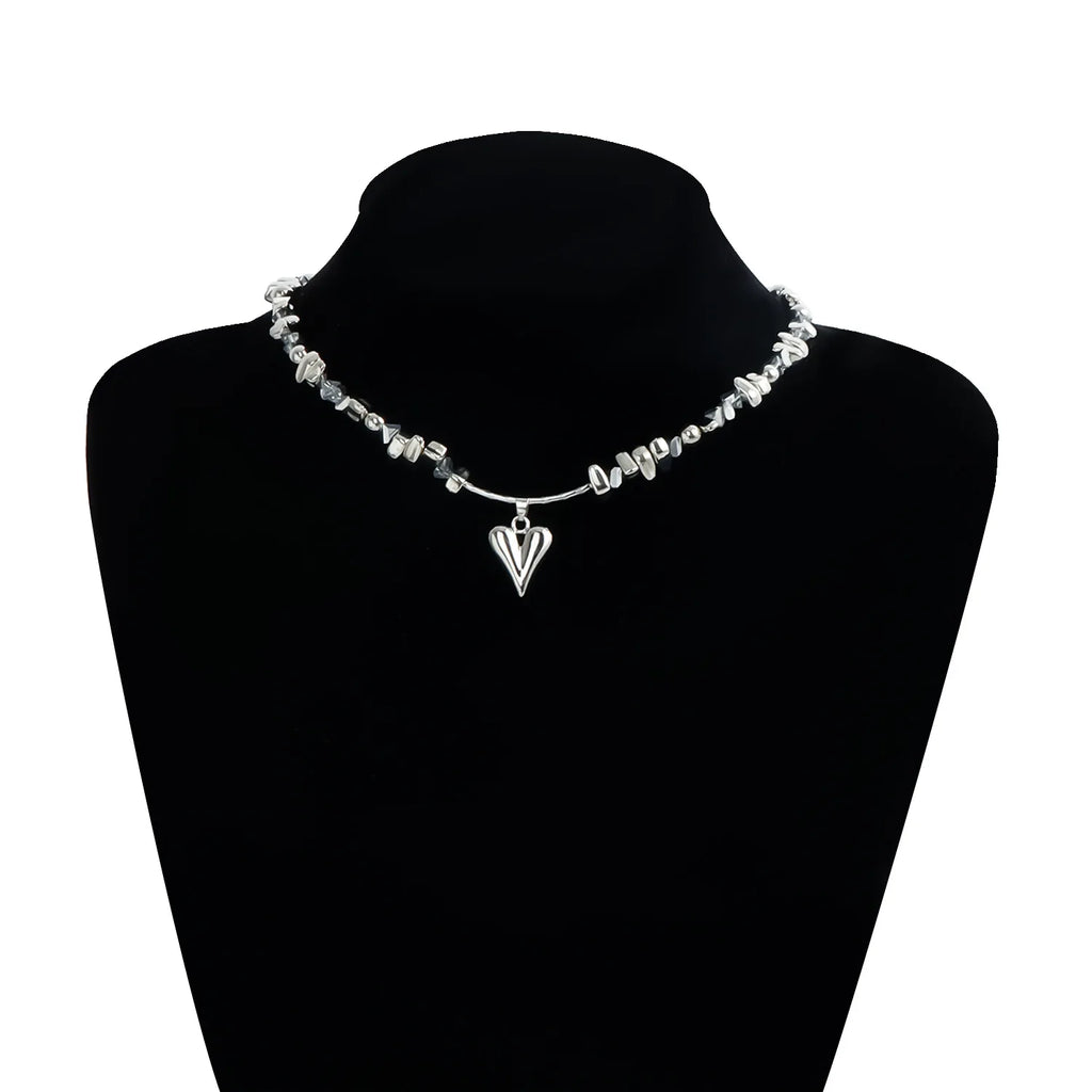 Love Heart Triangular Crystal Handmade Beaded Pendant Necklace