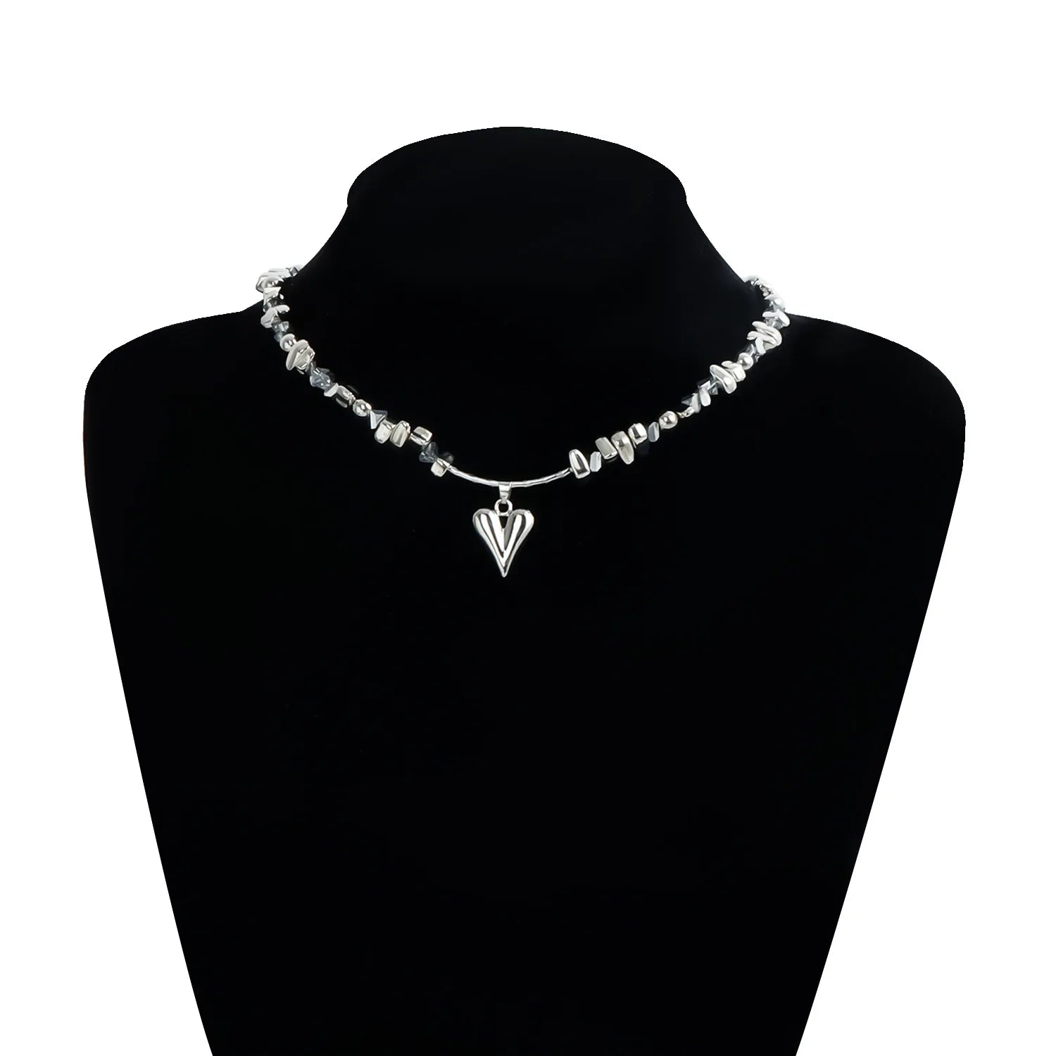 Love Heart Triangular Crystal Handmade Beaded Pendant Necklace