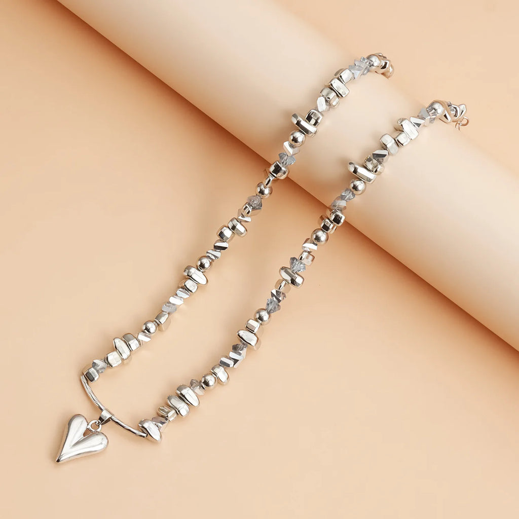 Love Heart Triangular Crystal Handmade Beaded Pendant Necklace