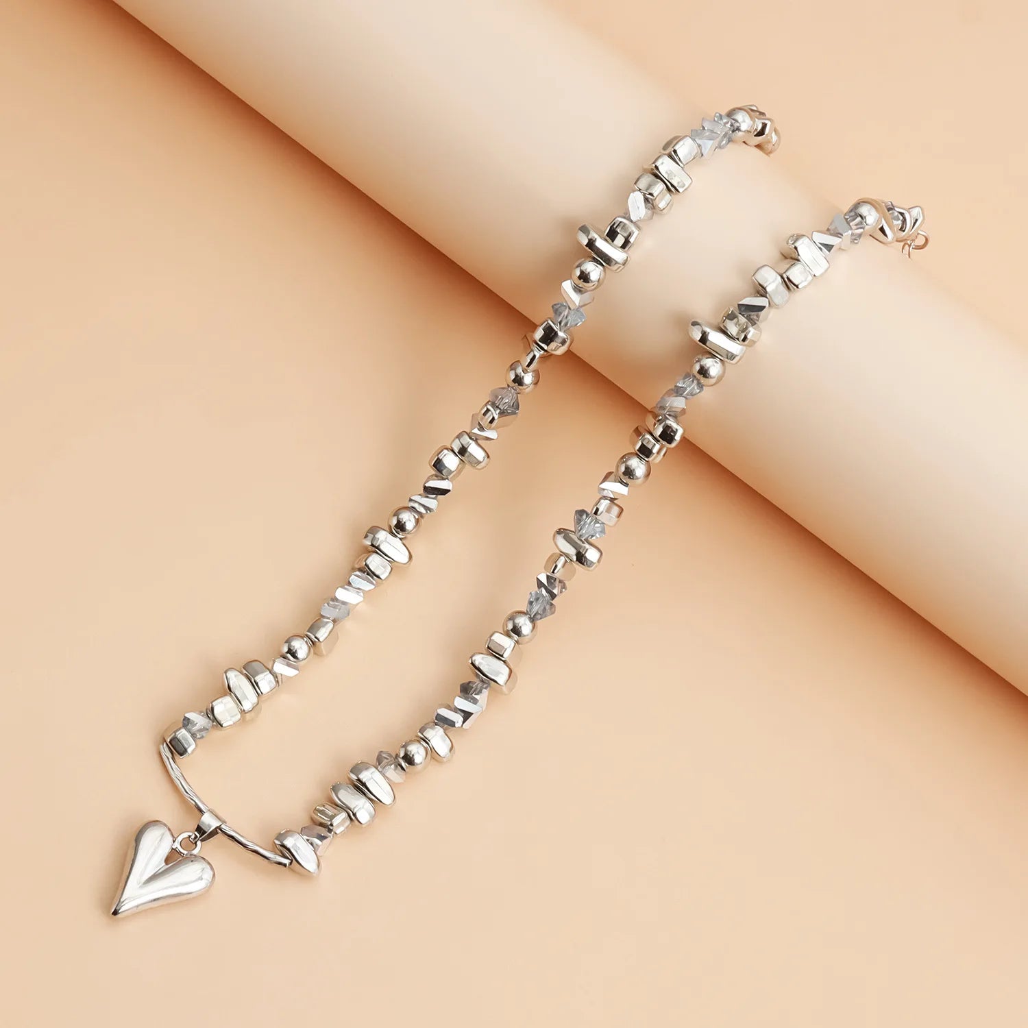 Love Heart Triangular Crystal Handmade Beaded Pendant Necklace