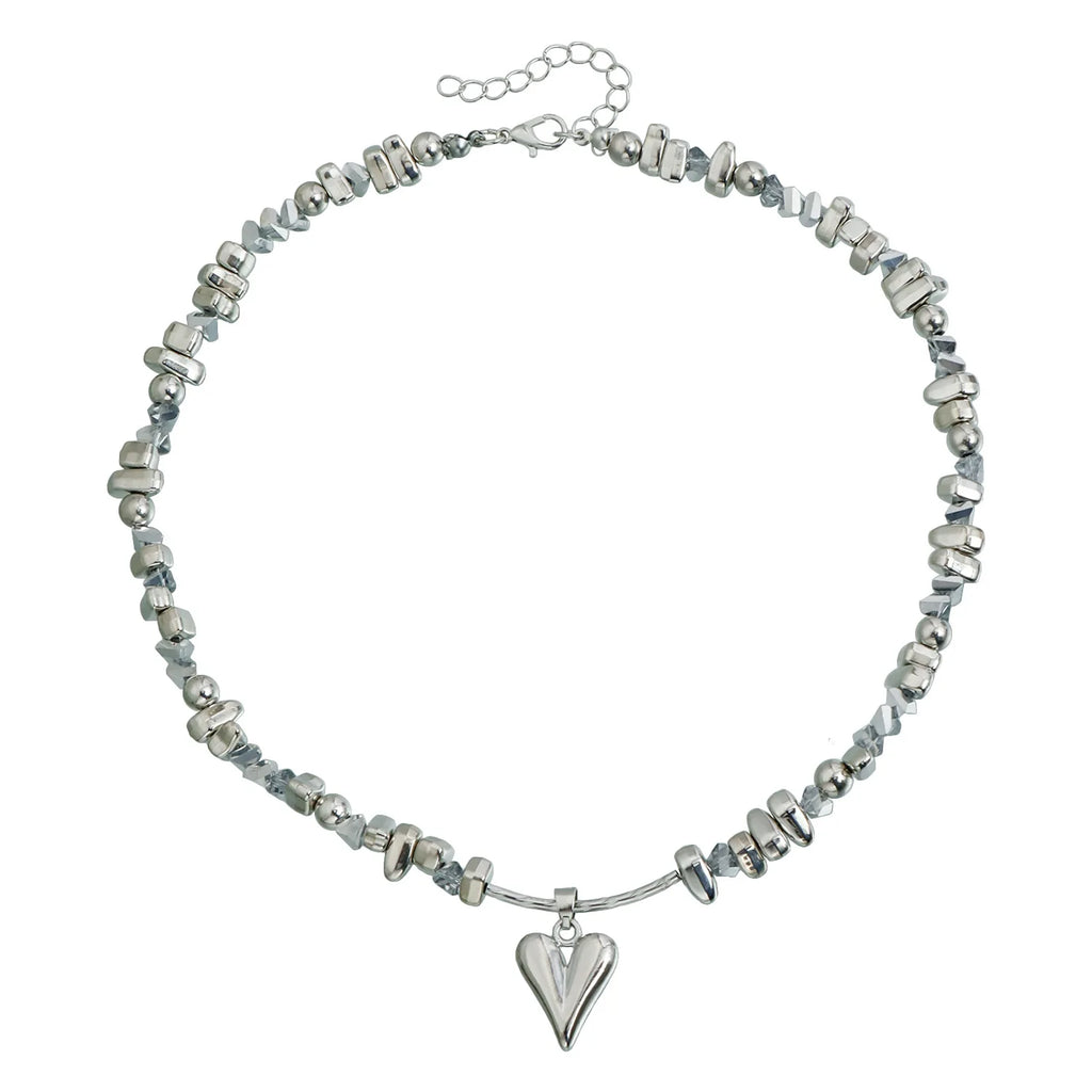 Love Heart Triangular Crystal Handmade Beaded Pendant Necklace