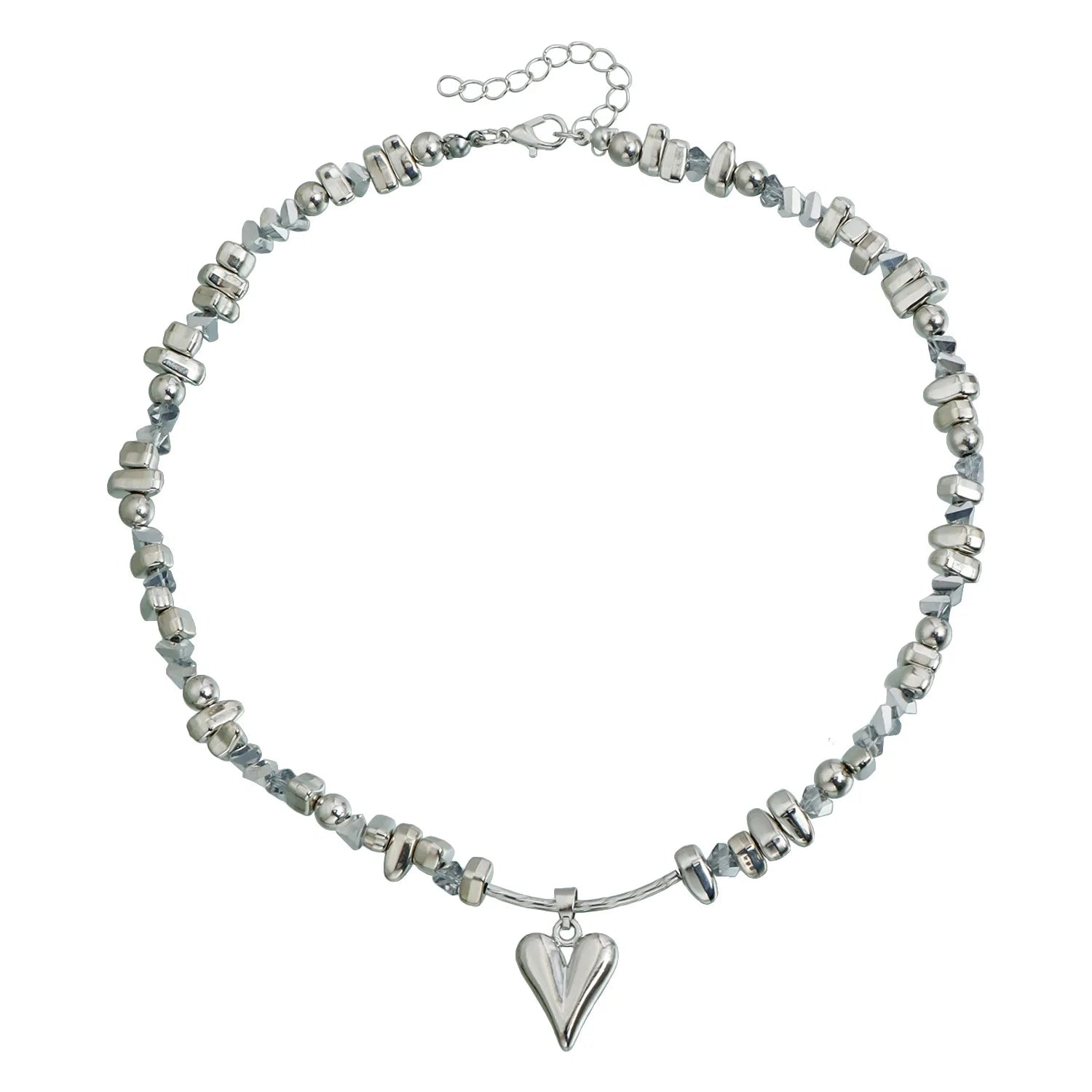 Love Heart Triangular Crystal Handmade Beaded Pendant Necklace