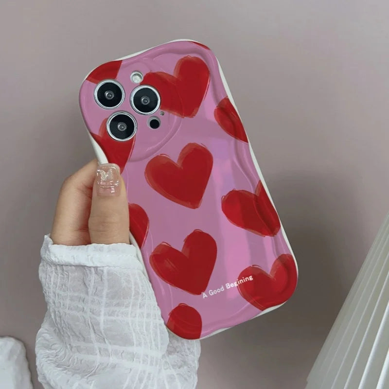 Love Heart iPhone Case 3D Wavy Edge Soft Cover