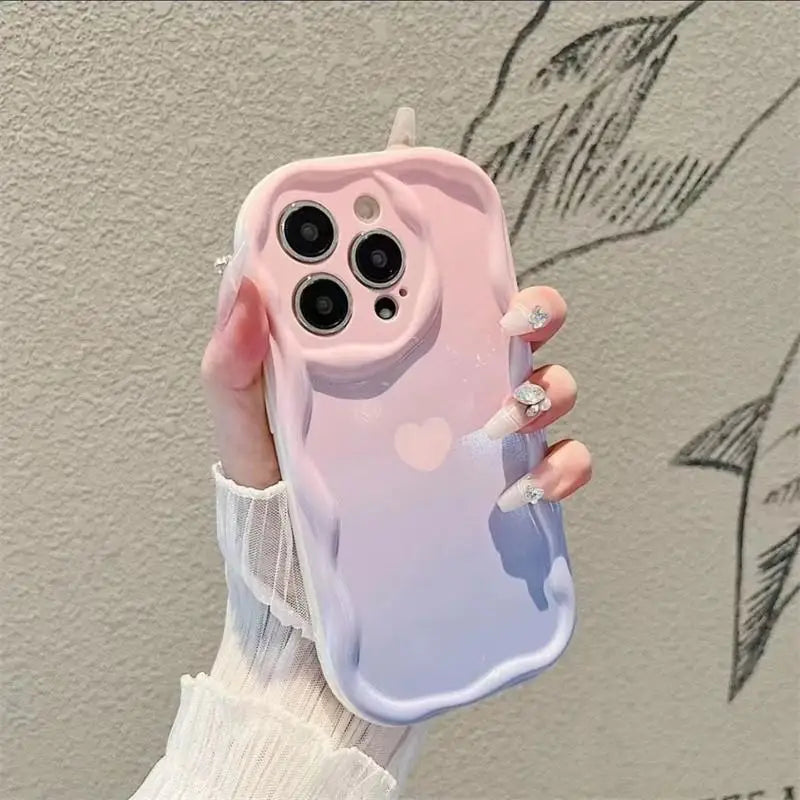 Love Heart iPhone Case 3D Wavy Edge Soft Cover