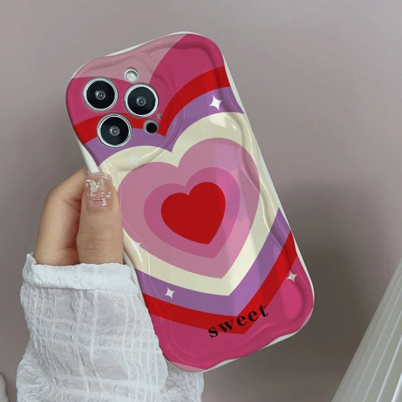 Love Heart iPhone Case 3D Wavy Edge Soft Cover