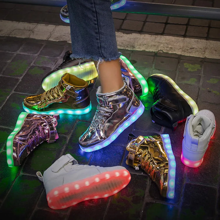 Luminous LED Sneakers Lights Glowing Flashing High Top All Sizes Unisex Runners