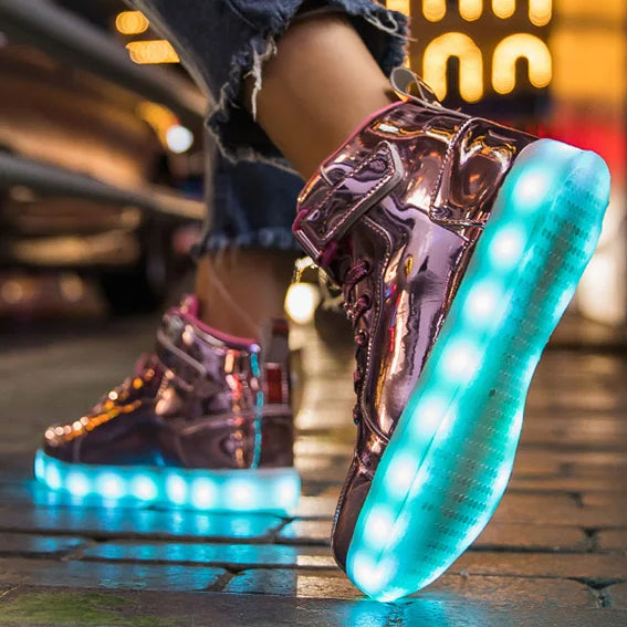 Luminous LED Sneakers Lights Glowing Flashing High Top All Sizes Unisex Runners