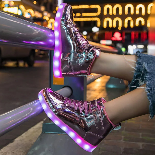 Luminous LED Sneakers Lights Glowing Flashing High Top All Sizes Unisex Runners