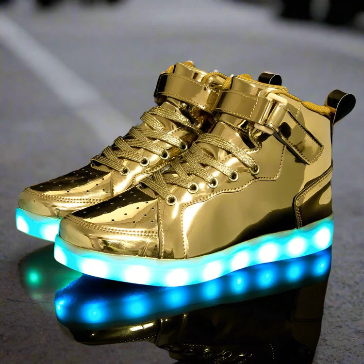 Luminous LED Sneakers Lights Glowing Flashing High Top All Sizes Unisex Runners