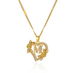Initials Gold Necklace Zircon Flower Love Heart
