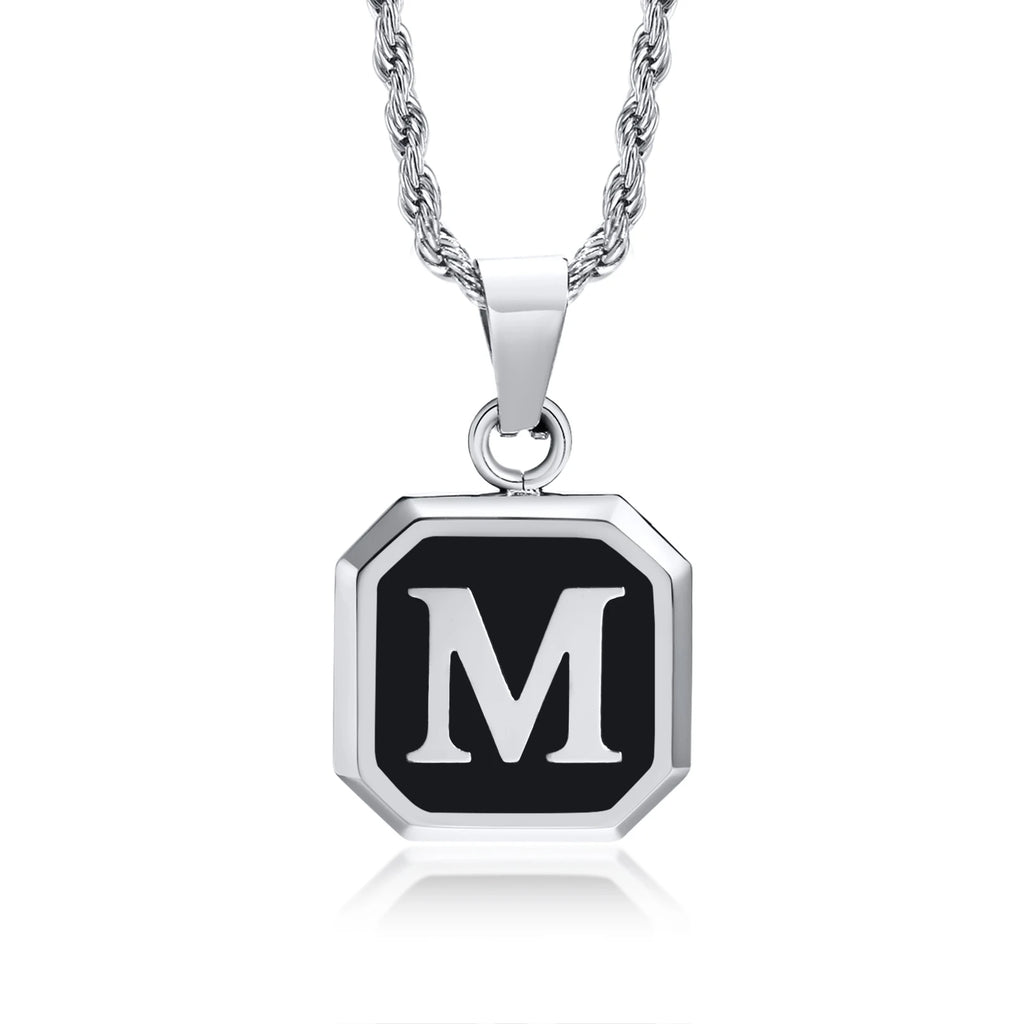 Name Initial Personalised Necklace A-Z Square Stainless Steel Pendant
