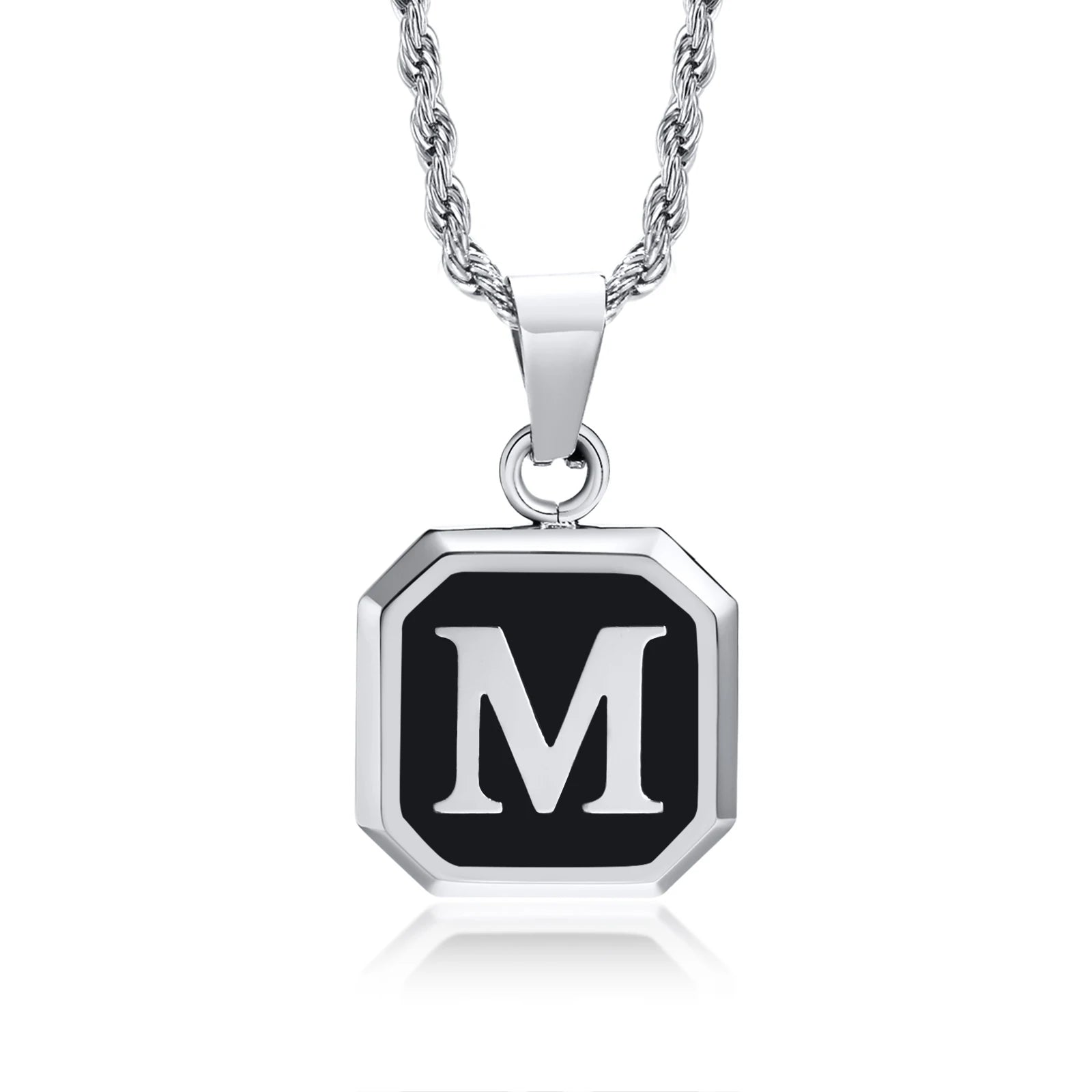 Name Initial Personalised Necklace A-Z Square Stainless Steel Pendant