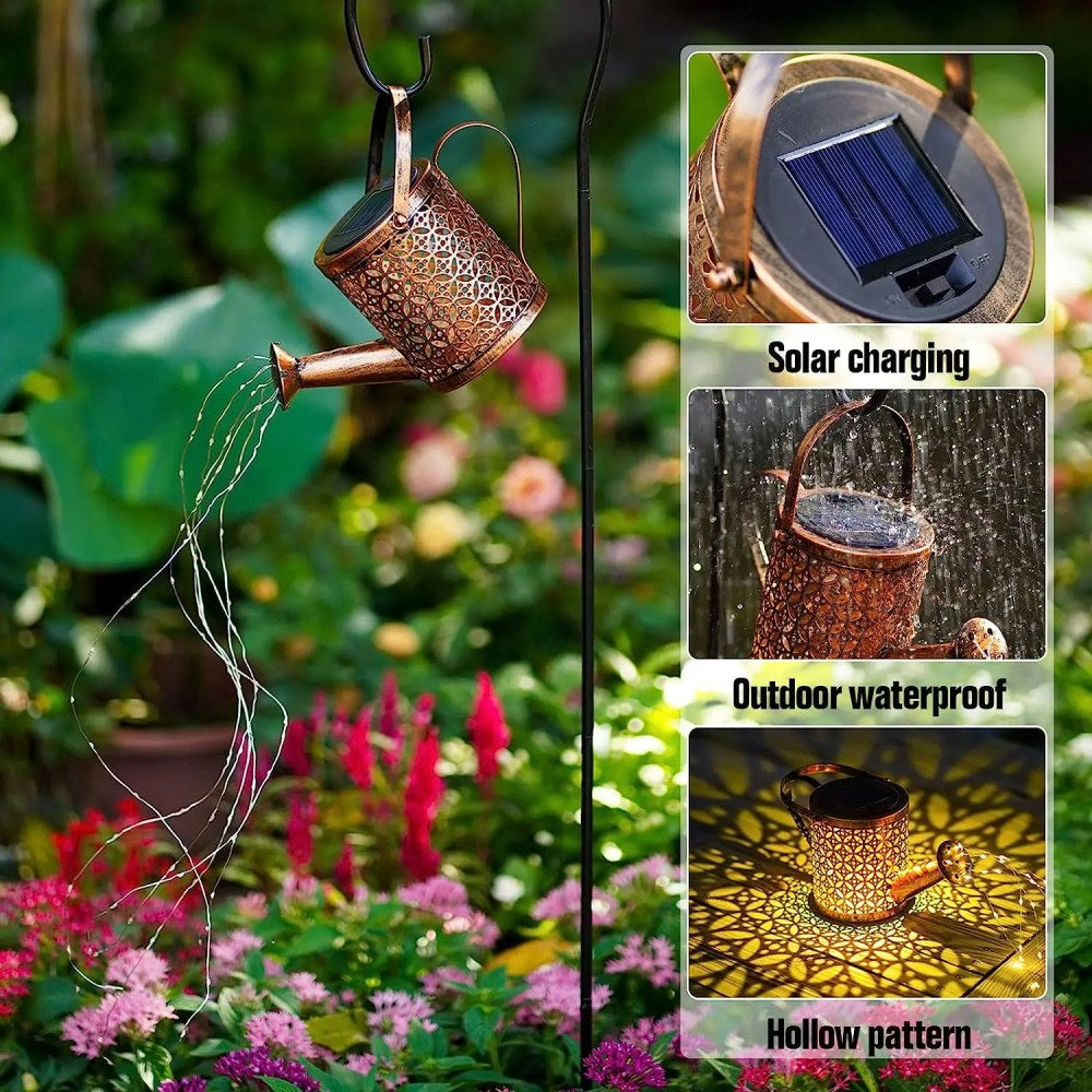 Magical Solar Watering Can with Cascading Falling Waterfall Lights Garden Decoration Hanging Fairy Lights