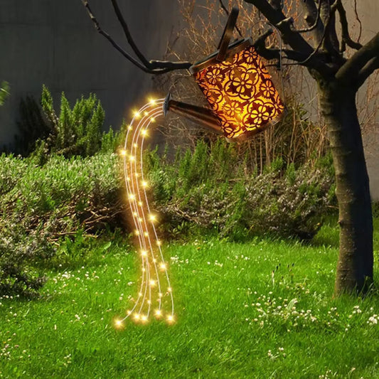 Magical Solar Watering Can with Cascading Falling Waterfall Lights Garden Decoration Hanging Fairy Lights