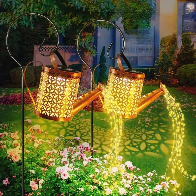 Magical Solar Watering Can with Cascading Falling Waterfall Lights Garden Decoration Hanging Fairy Lights