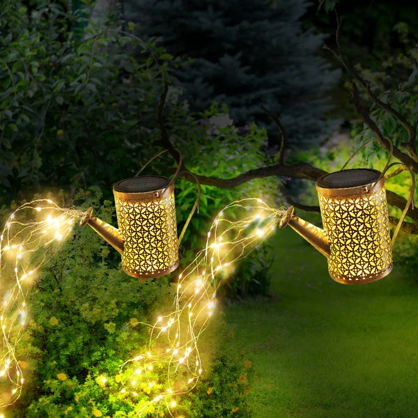 Magical Solar Watering Can with Cascading Falling Waterfall Lights Garden Decoration Hanging Fairy Lights
