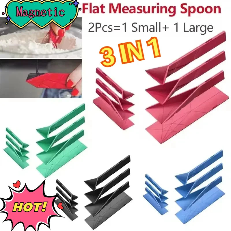 Magnetic All-In-One Flat Polygon Measuring Spoons 2pcs Set Adjustable