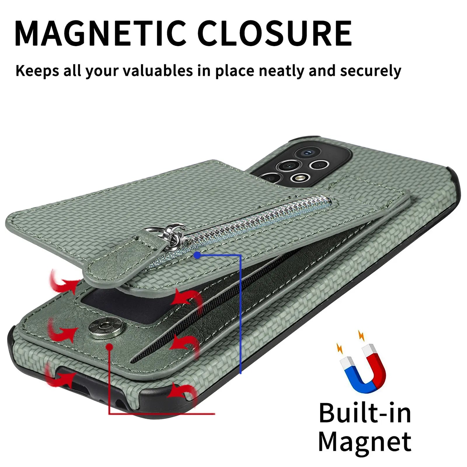 Samsung Galaxy Leather Carbon Fiber Case With Kick Stand & Zip Pocket