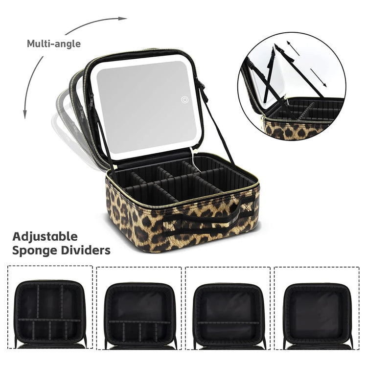 Makeup Case Portable Travel Beauty Leopard Cosmetics Bag with Mirror and Lights-Keep Melbourne Marvellous Official Store
