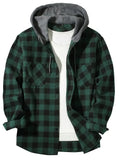 Men's Flannel Hooded Shirt Vintage Streetwear Half Hoodie Plaid Shirt