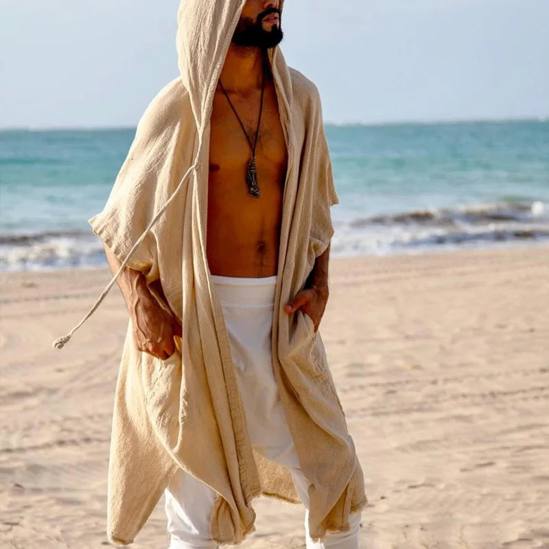 Men's Hooded Cape Mid-Length Cloak Loose Robe