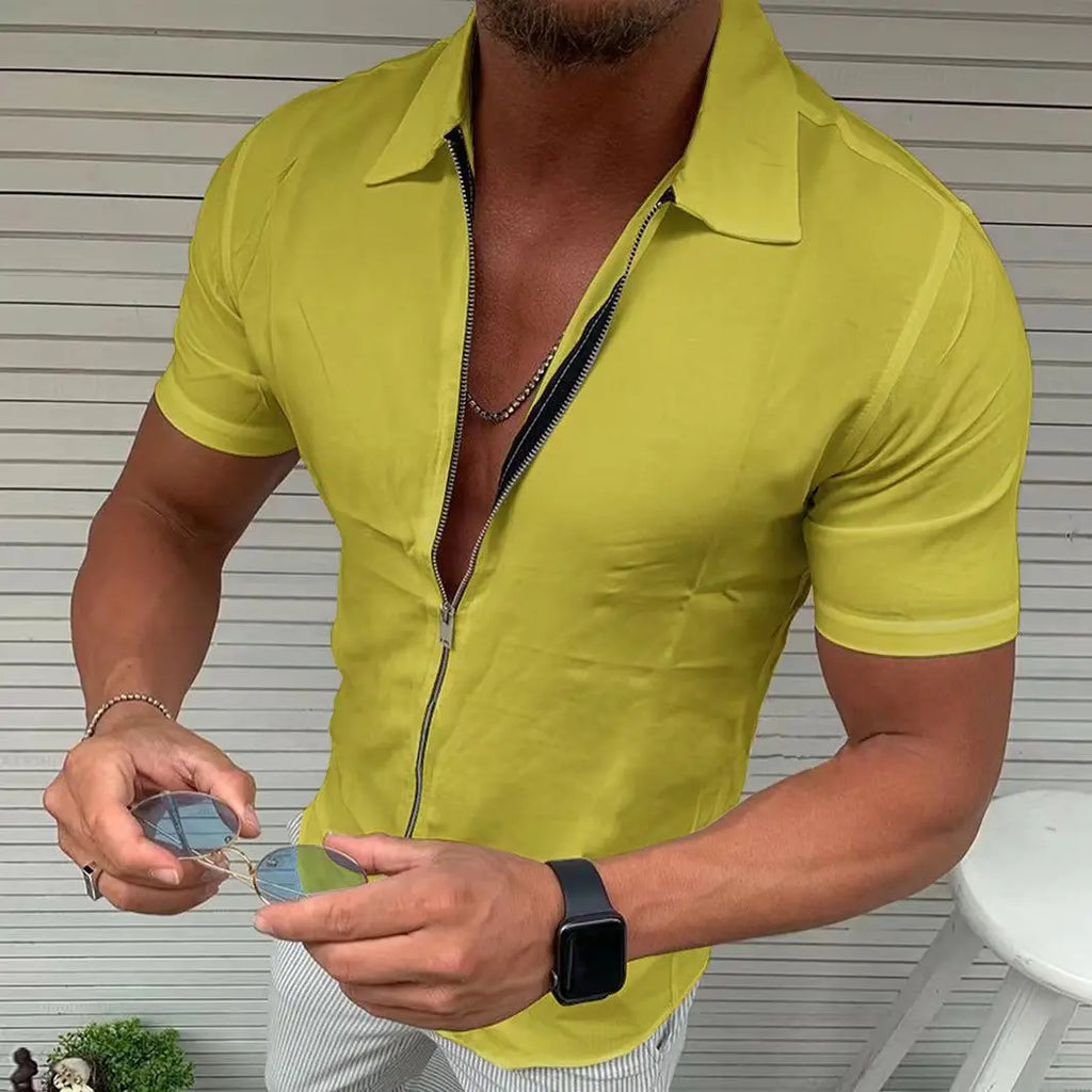Men's Lightweight Zipper Short Sleeve Shirt Slim Fit