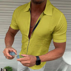 Men's Lightweight Zipper Short Sleeve Shirt Slim Fit