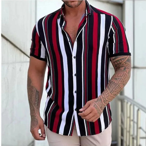 Men's Striped Shirts Short-Sleeve Summer Stripes Top in Big Man Sizes