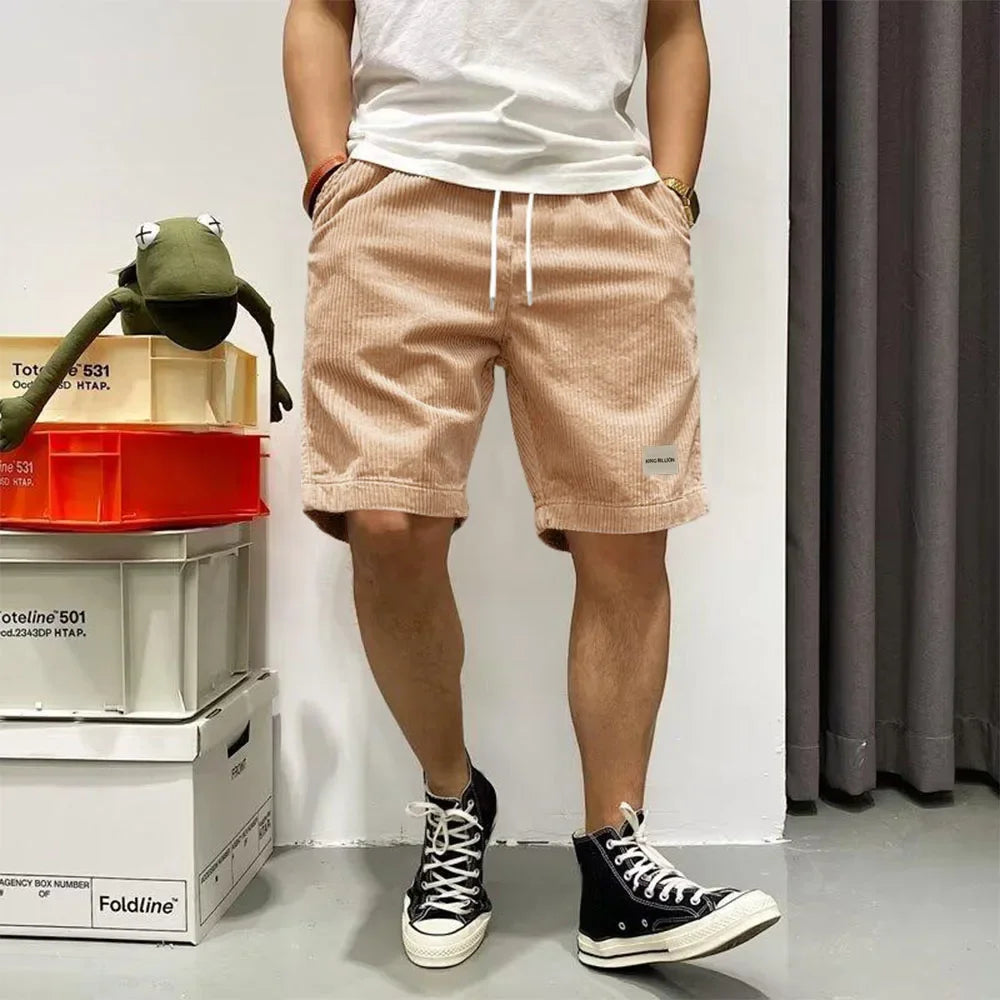 Men's Summer Shorts Corduroy Retro Baggy Loose Elastic Waist