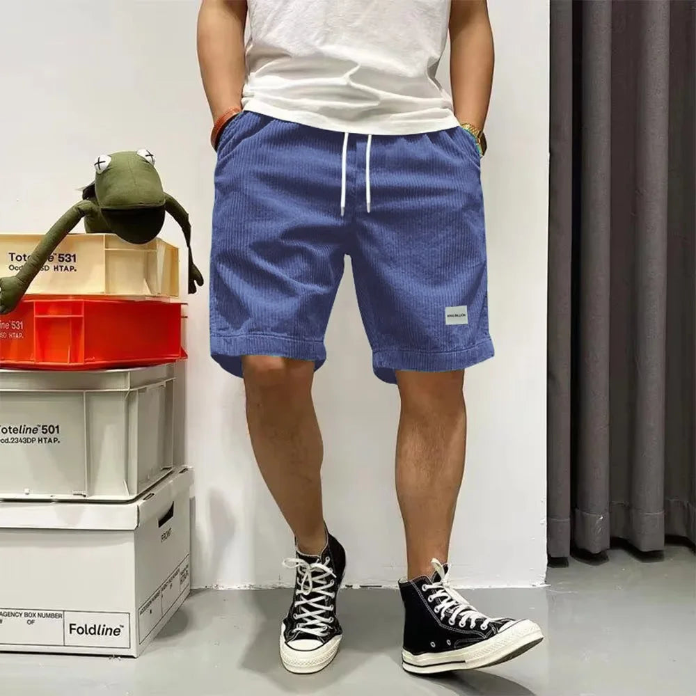 Men's Summer Shorts Corduroy Retro Baggy Loose Elastic Waist