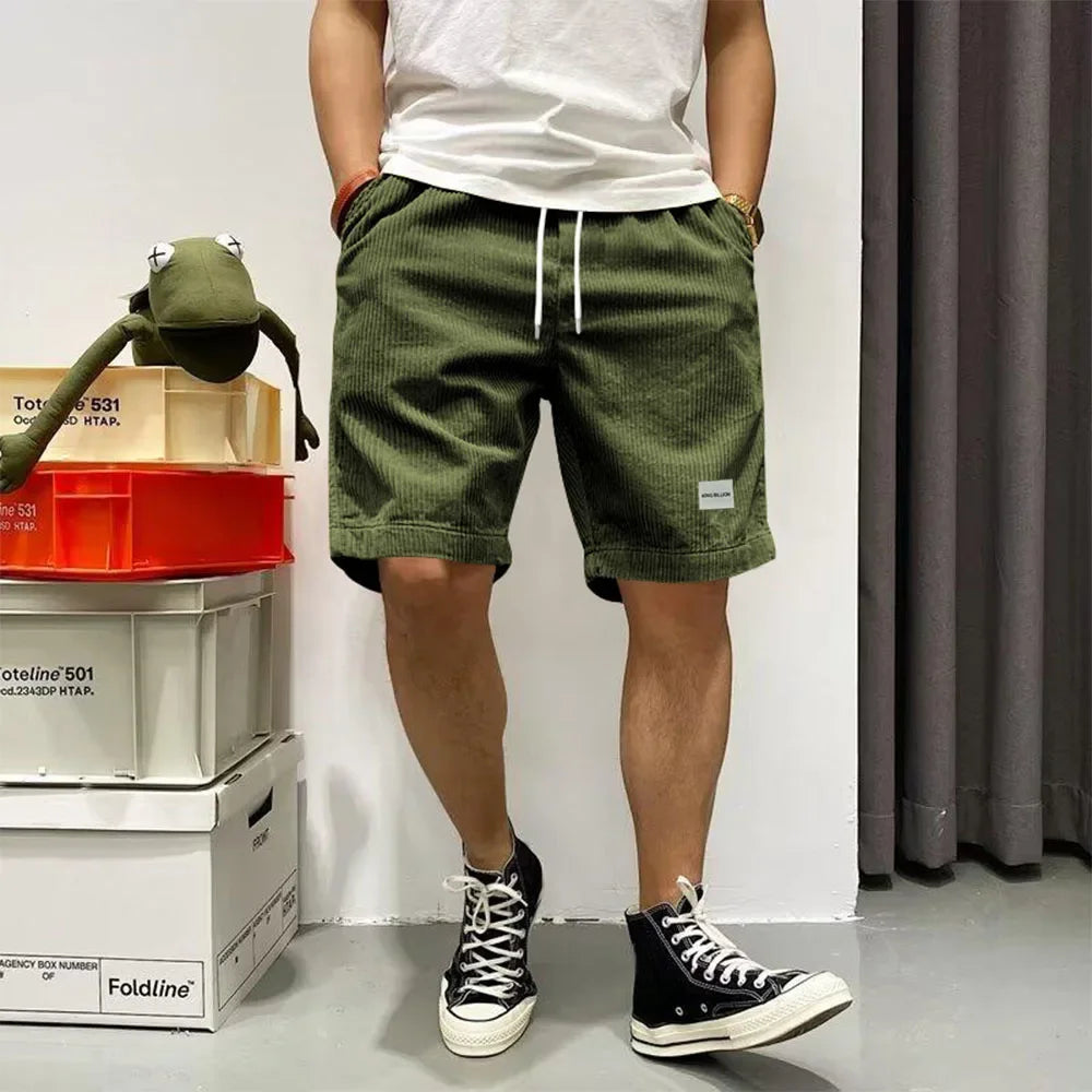 Men's Summer Shorts Corduroy Retro Baggy Loose Elastic Waist