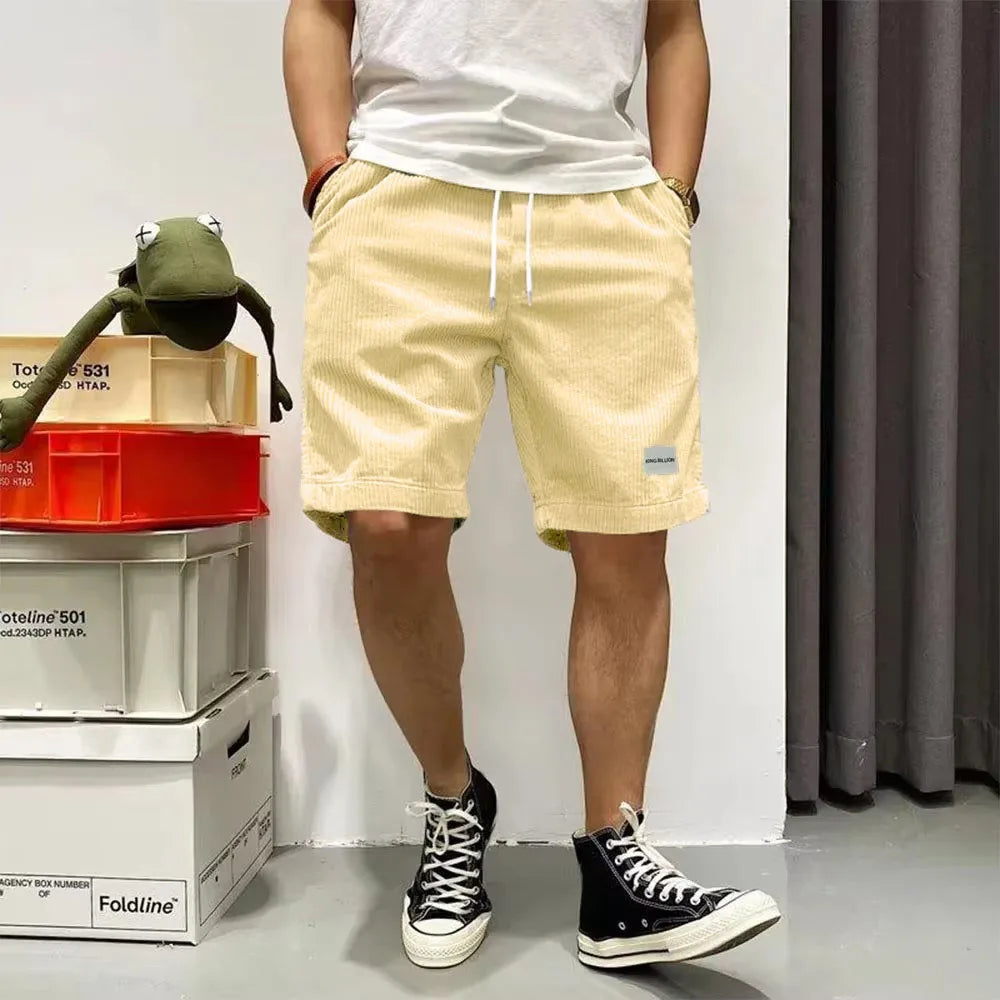 Men's Summer Shorts Corduroy Retro Baggy Loose Elastic Waist