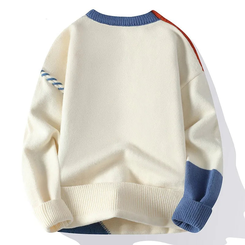 Men's Patchwork Knitted Sweater Chunky Warm Autumn Winter Jumper