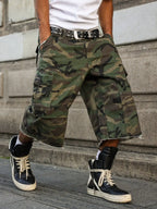Men's Camo Cargo Denim Shorts Street Fashion Trend