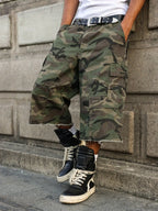 Men's Camo Cargo Denim Shorts Street Fashion Trend