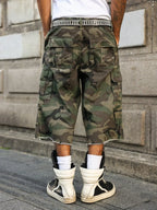 Men's Camo Cargo Denim Shorts Street Fashion Trend