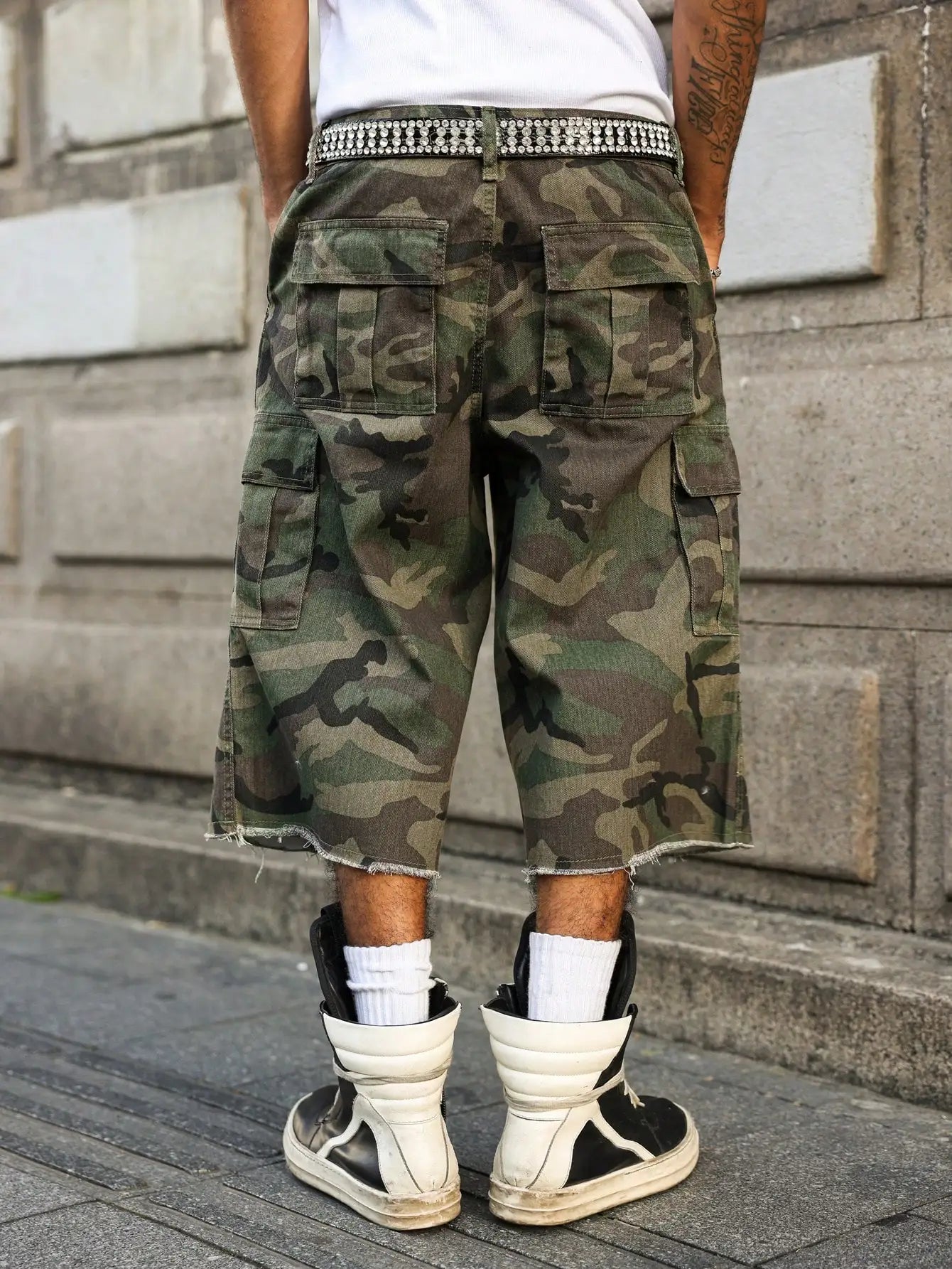 Men's Camo Cargo Denim Shorts Street Fashion Trend