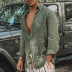 Men's Cotton Linen Shirt Casual Loose Long-Sleeve