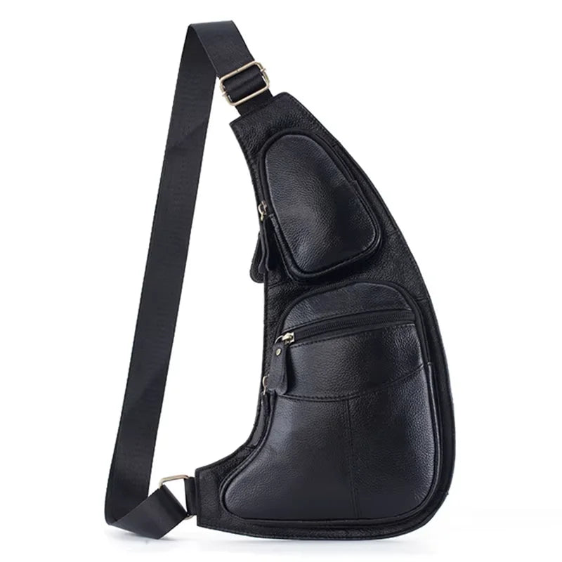 Men's Cross Body Shoulder Sling Backpack Chest Bag Pouch Genuine Leather