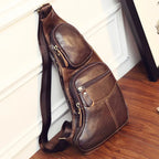 Men's Cross Body Shoulder Sling Backpack Chest Bag Pouch Genuine Leather