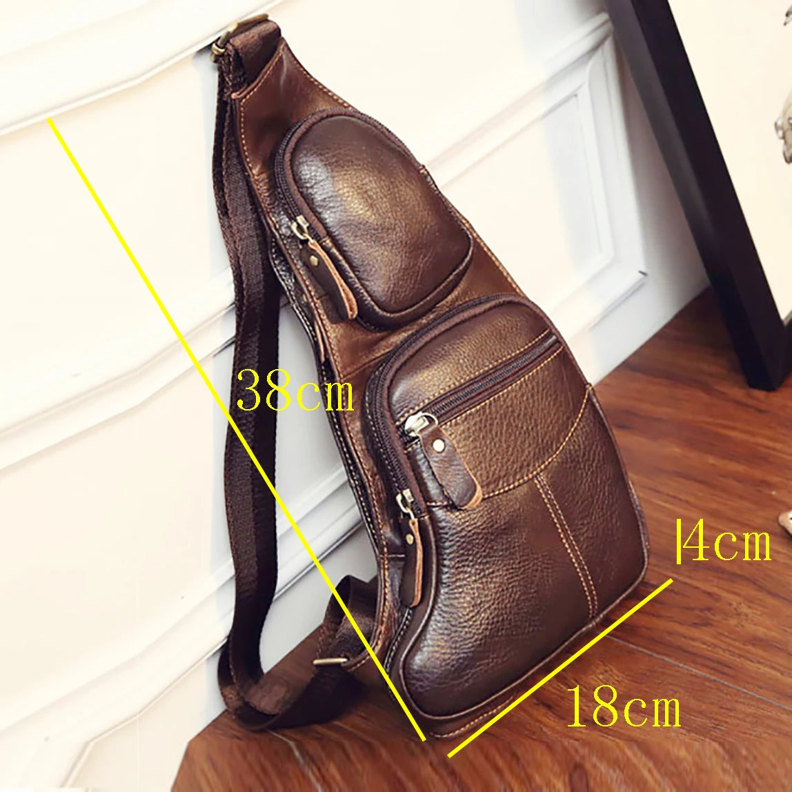 Men's Cross Body Shoulder Sling Backpack Chest Bag Pouch Genuine Leather