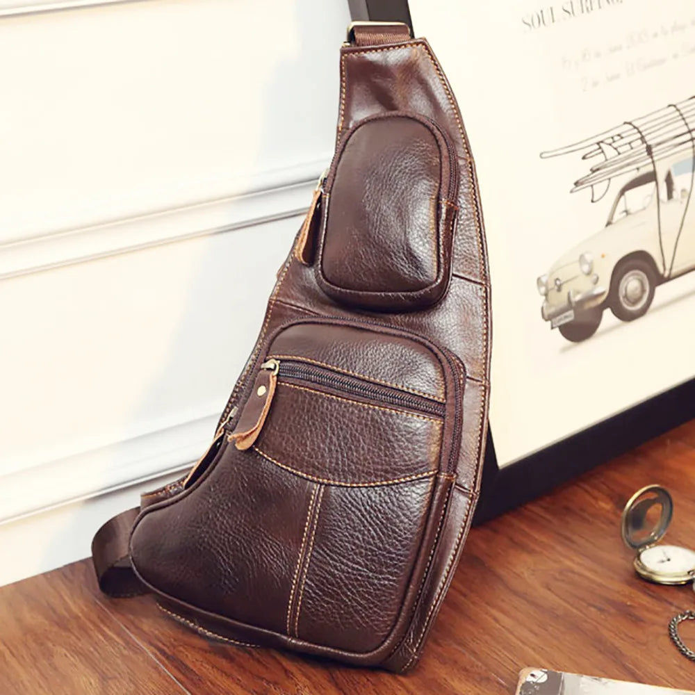 Men's Cross Body Shoulder Sling Backpack Chest Bag Pouch Genuine Leather