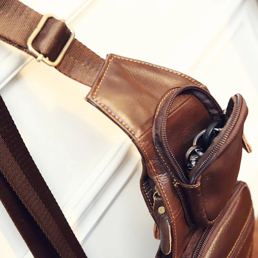 Men's Cross Body Shoulder Sling Backpack Chest Bag Pouch Genuine Leather