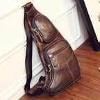 Men's Cross Body Shoulder Sling Backpack Chest Bag Pouch Genuine Leather