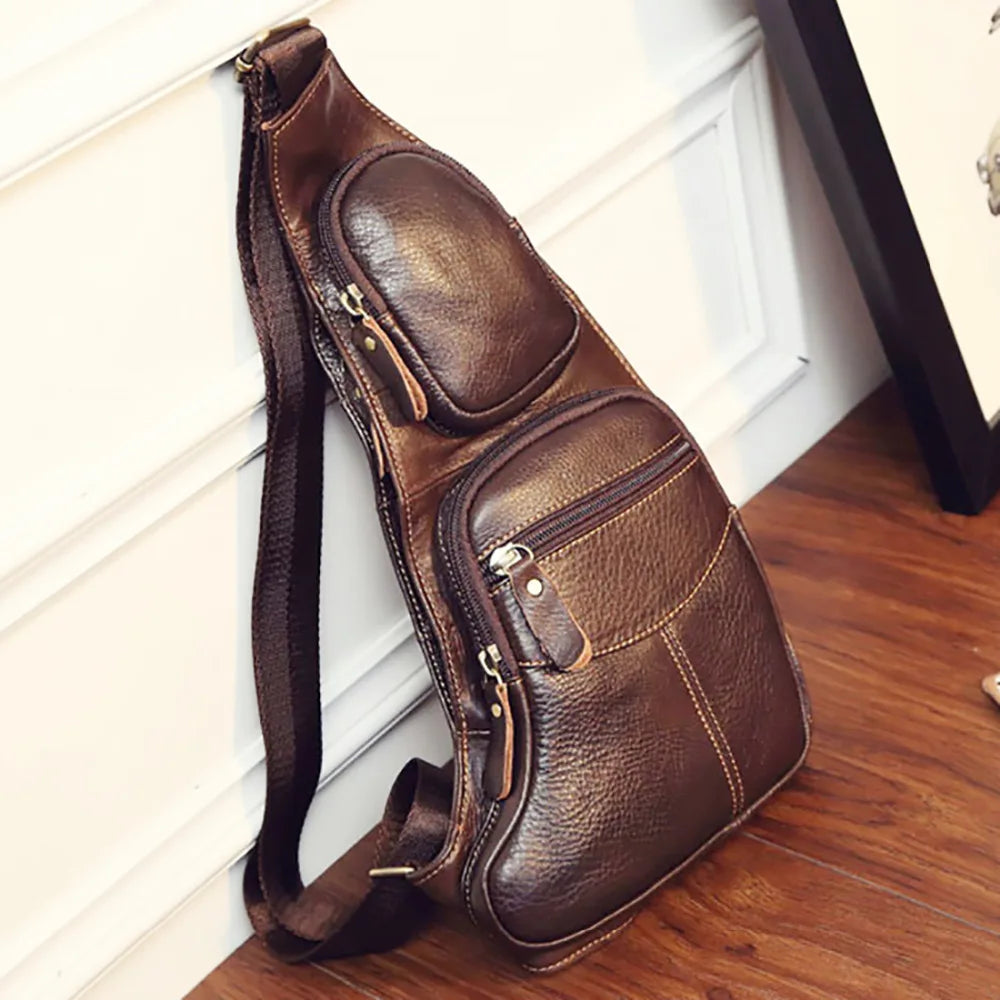 Men's Cross Body Shoulder Sling Backpack Chest Bag Pouch Genuine Leather